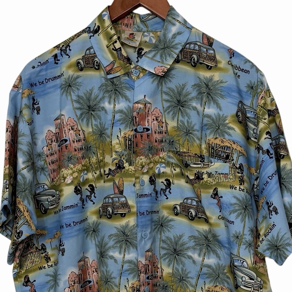 Rima Caribbean Life Hawaiian Shirt Mens Large Tropical Woody Wagon Camp Aloha